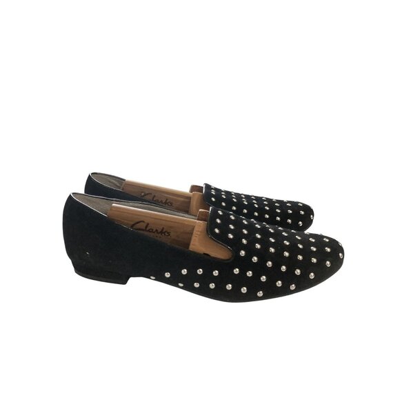 Tesori women's size 8W (Wide) Black Suede Slip-On silver Studded Loafers Shoes - Picture 5 of 8